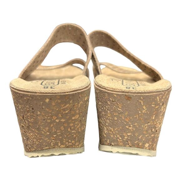 Easy Walk Italian Leather Platform Sandal Slip On Slides Two Strap Womens 7 - Picture 3 of 9